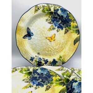 Pier One Melamine Butterflies & Flowers 11" Dinner Plates Set of 4 /Do Not Micro